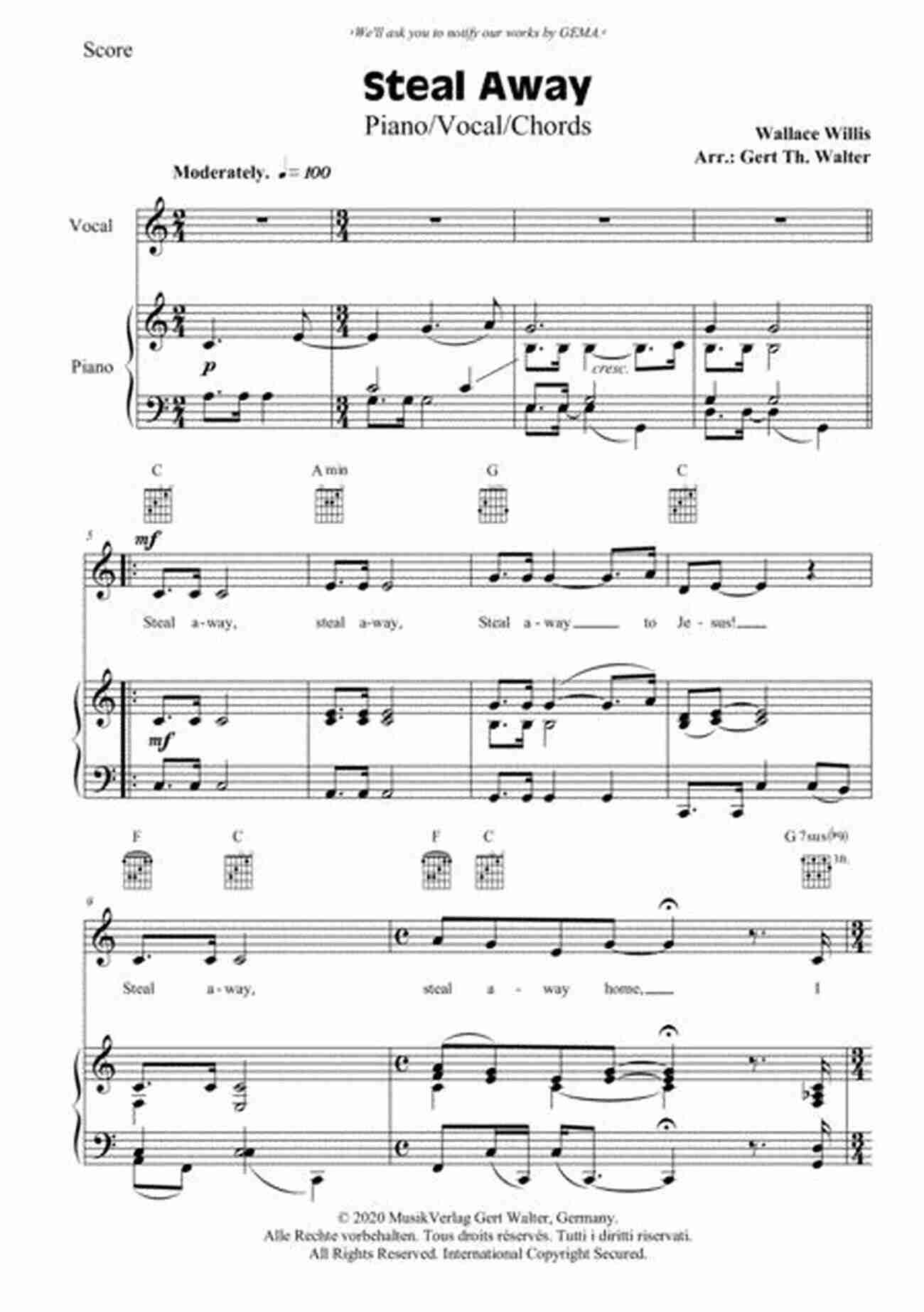 Gorgeous Piano Setting Of 'Steal Away' By Wallace Willis Spirituals With A Velvet Touch: 10 Elegant Early Advanced Piano Settings Of Inspirational Spirituals (Sacred Performer Collections)