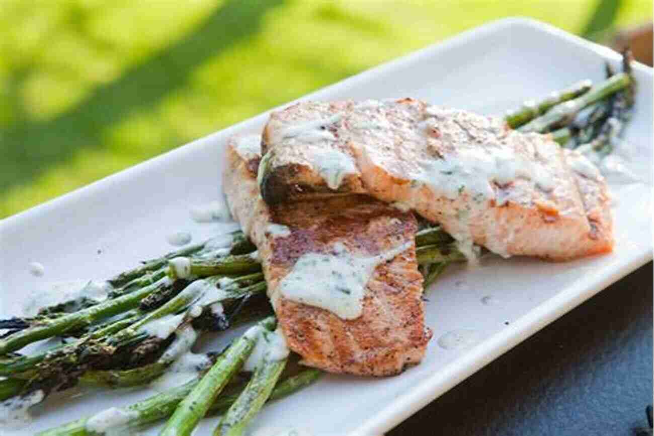 Healthy Grilled Salmon With Asparagus And Lemon Wedges DASH Diet For Weight Loss: More Recipes To Lose Weight Improve Your Health Simply And Easily