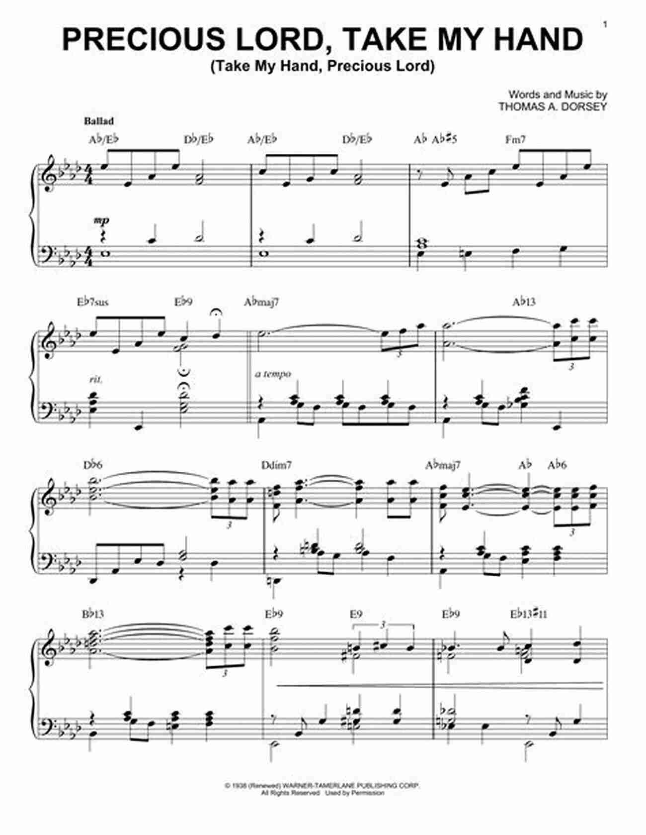 Majestic Piano Setting Of 'Precious Lord, Take My Hand' By Thomas A. Dorsey Spirituals With A Velvet Touch: 10 Elegant Early Advanced Piano Settings Of Inspirational Spirituals (Sacred Performer Collections)